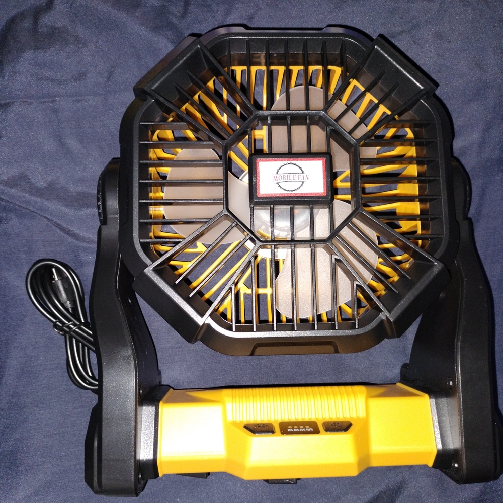 Yellow and Black PortableCamping Fan With Lights